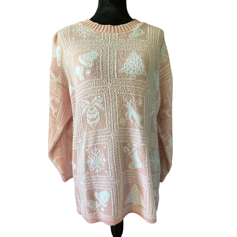 Huntington Ridge Cottage Grandmacore Vintage Pink Christmas Sweater S SMALL
